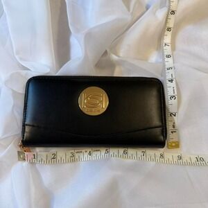 Black Zip Around Wallet Clutch with Gold Hardware Organizer Womens Accessory